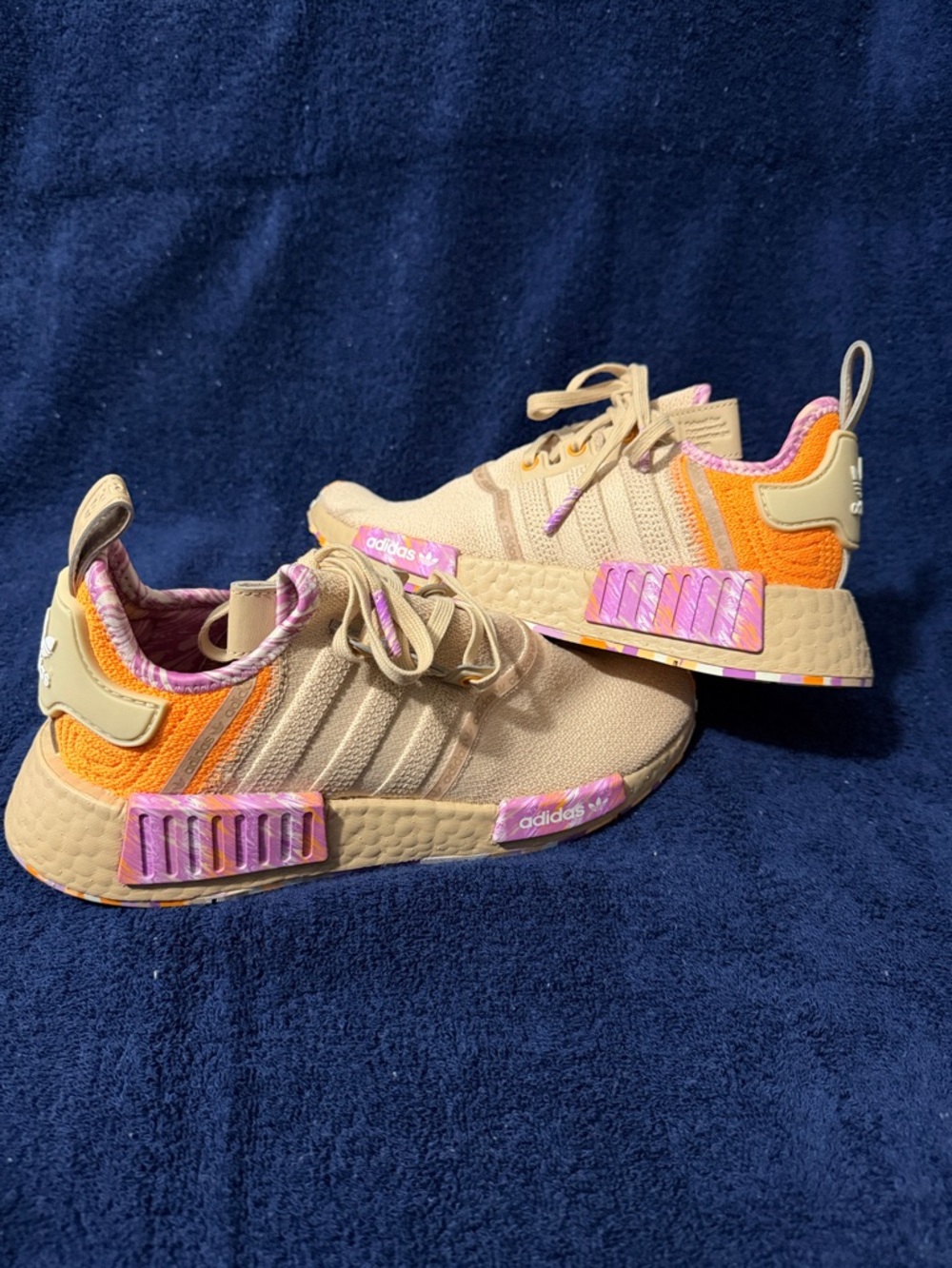 Adidas Beige Sneakers with Orange and Pink